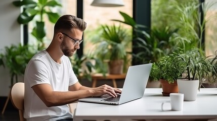 Man working on laptop. generative ai