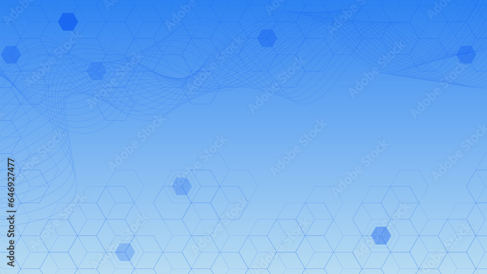 Poster abstract molecular structure with hexagon pattern and wave flow. medical innovation, science and tec