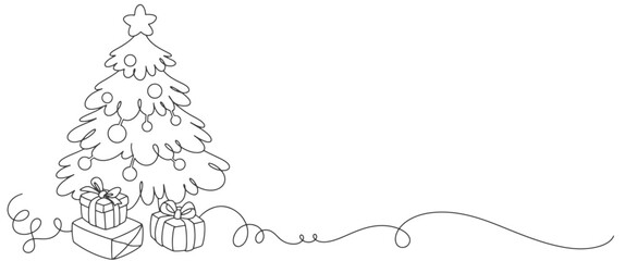 Obraz premium Line art vector illustration of a christmas tree