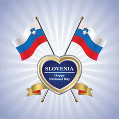 Slovenia flag Happy National Day with Gold Heart