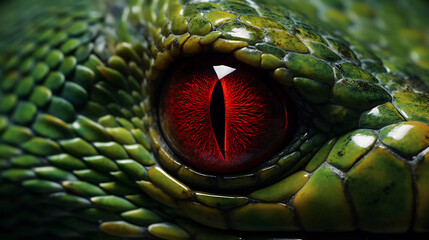 close up of a green snake with red eyes - Powered by Adobe