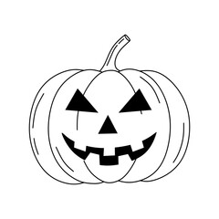 Hand drawn halloween pumpkin. Happy Halloween holiday. Cute pumpkin with smile in sketch and doodle style isolated on white background. Vector illustration