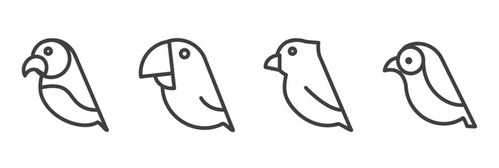 Simple Set cute birds vector line icons, Birds icon set, Thin line pictograms.  Birds icon concept drawing icon line in modern style. Vector illustration for your web mobile logo app  design UI