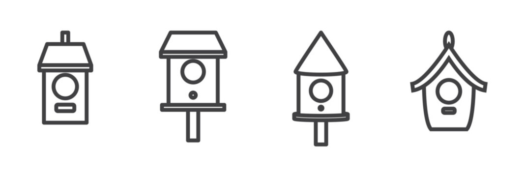 Bird houses icon set, Bird House Set, Bird House, House or Nest with Round, Curved or Hollow Sweet House. Cartoon Vector Illustration, Icon, Clip Art
