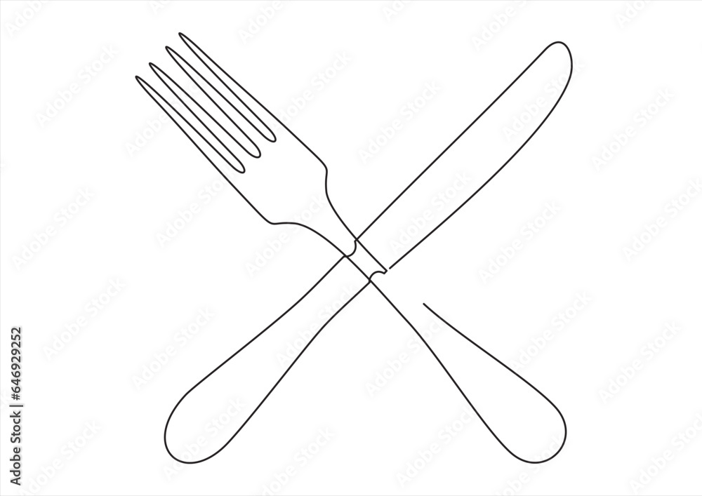 Poster fork and knife continuous line vector illustration