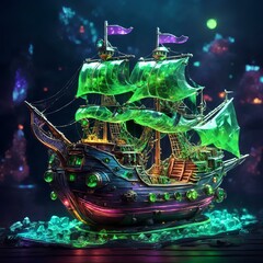green ship mini model with attractive light and details 