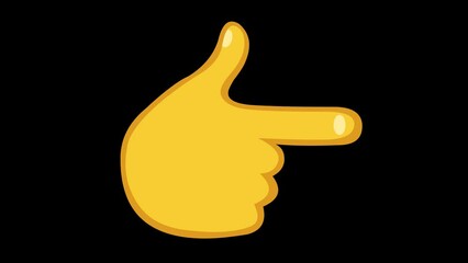 video animation hand cartoon yellow, moving and pointing finger index. On a transparent background with zero alpha channel