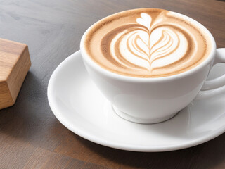 "Cafe Comfort: Enjoy a Perfect Cup of Cappuccino or Flat White in a Cozy Coffee Shop - White Cup on Rustic Wooden Table"