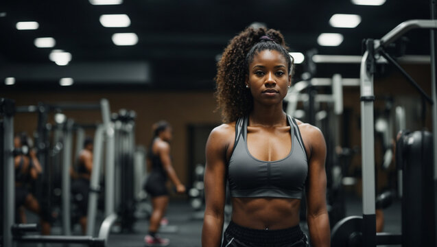 Hermosa mujer negra entrenando en el gimnasio: retrato