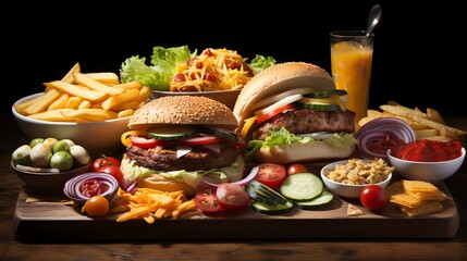 hamburger  chips  Fast food AI generated 