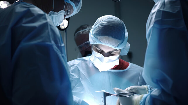Medical Team Performing Surgical Operation in Modern Operating Room Image Generated AI