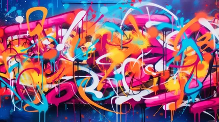 Cercles muraux Graffiti A vibrant graffiti wall covered in a multitude of colorful spray paint designs