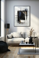 Modern living room with abstract artwork 
