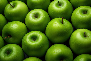 Background of green apples, fresh organic fruits from the farm