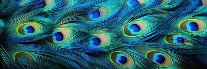 Beautiful bright background of peacock feathers, peacock feathers banner