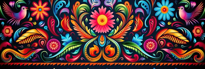 traditional colors mexican huichol pattern - obrazy, fototapety, plakaty