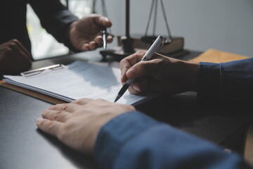 Customer service good cooperation, Consultation between a Businessman and Male lawyer or judge...