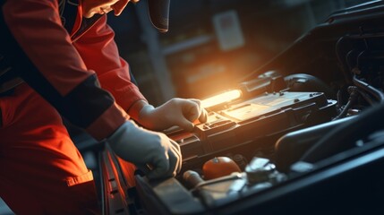 A man working on a car engine in a garage