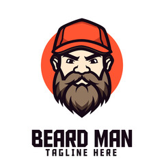 port and Esport Bearded Man Head Mascot Logo with Cap Icon Badge Emblem