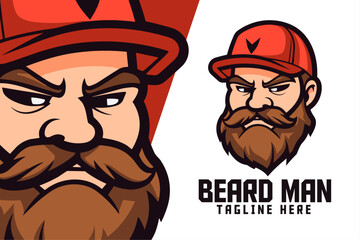 Beard Man with Hat Template for Sports and Esports: A template featuring a bearded man wearing a hat, ideal for creating custom designs for sports and Esports.
