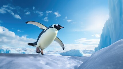 breathtaking shot of an Adelie penguin in its natural habitat, showing its majestic beauty and strength.