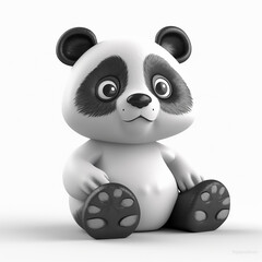 Panda bamboo bear, funny cute 3D illustration on white, unusual avatar, fun toy
