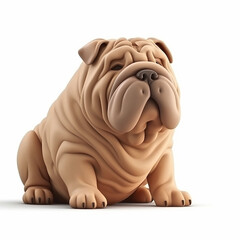 Shar pei funny cute dog 3d illustration on white, unusual avatar, cheerful pet