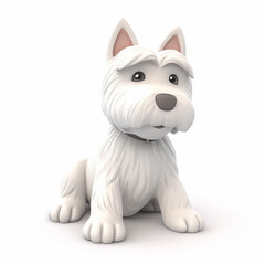 West highland white terrier, westie funny cute dog 3d illustration on white, unusual avatar, cheerful pet 