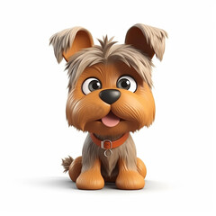 Yorkshire terrier funny cute dog 3d illustration on white, unusual avatar, cheerful pet