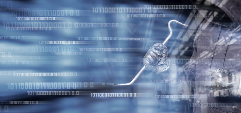 System hacker with tool.