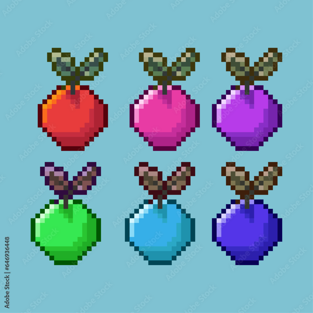 Fototapete pixel art sets of apple fruit for loot with variation color items asset. simple apple on pixelated s
