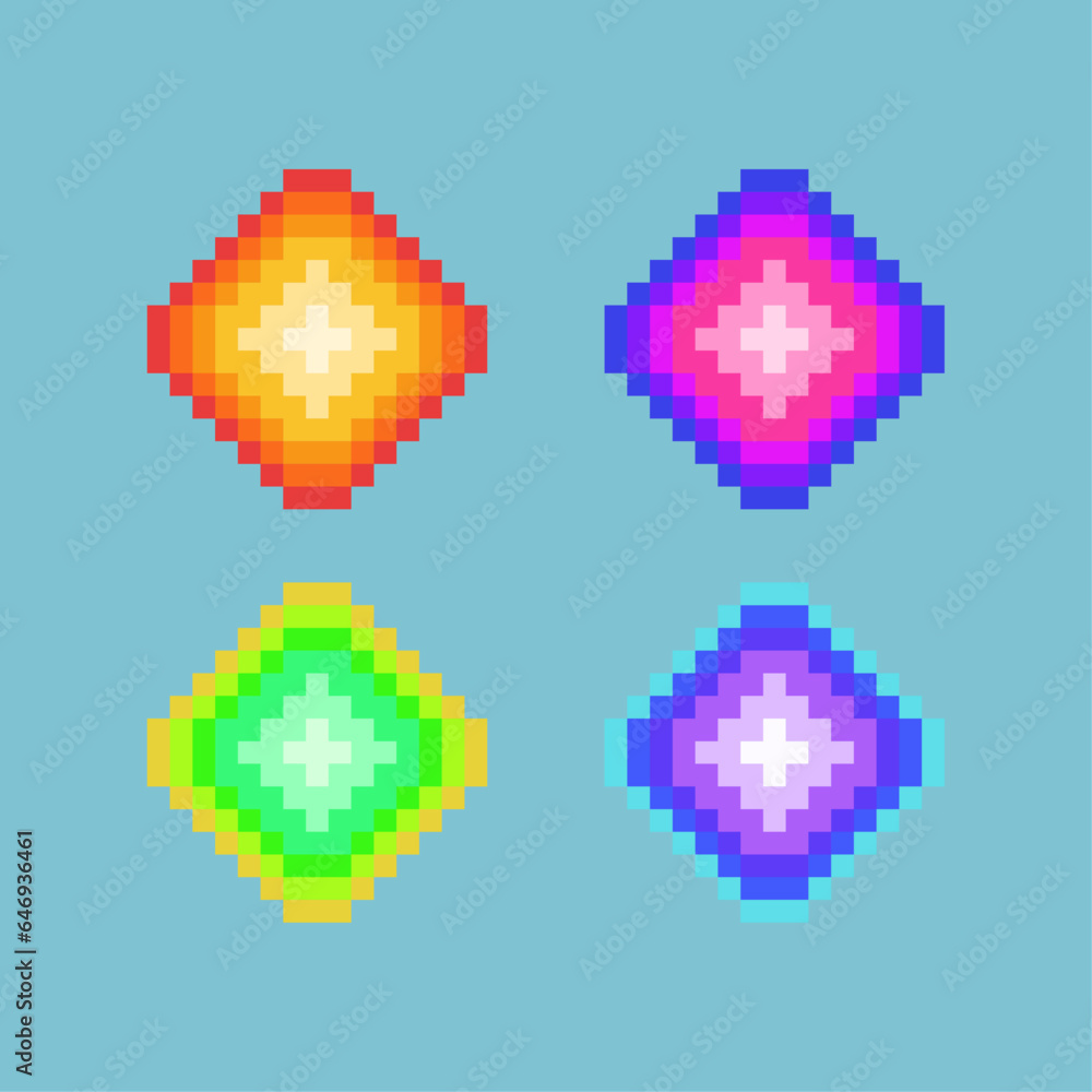 Poster pixel art sets of blast spark effect with variation color items asset. simple blast effect on pixela