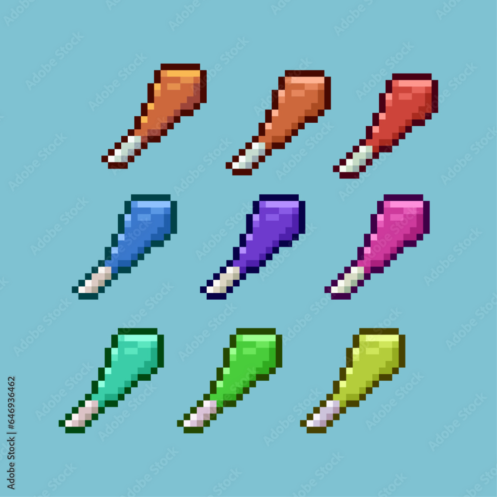 Poster pixel art sets of chicken meat with variation color items asset looting dugeon. simple meat food on 