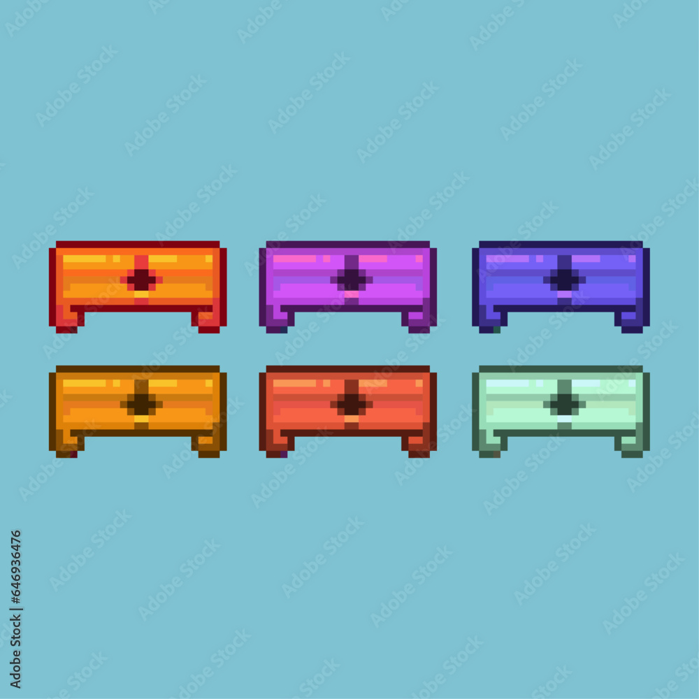Fototapete pixel art sets of chest for inventory with variation color items asset. simple chest for dugeon item