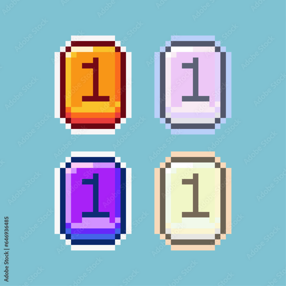 Poster pixel art sets of coin dollars with variation color items asset. simple currency golden coin on pixe