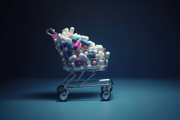 shopping cart full of medicine. Generative AI - obrazy, fototapety, plakaty