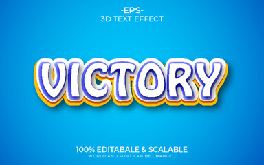 Victory 3d text effect with red and yellow graphic style and editable template