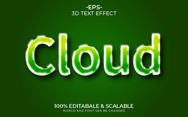 Cloud 3d text effect with blue gradient background template