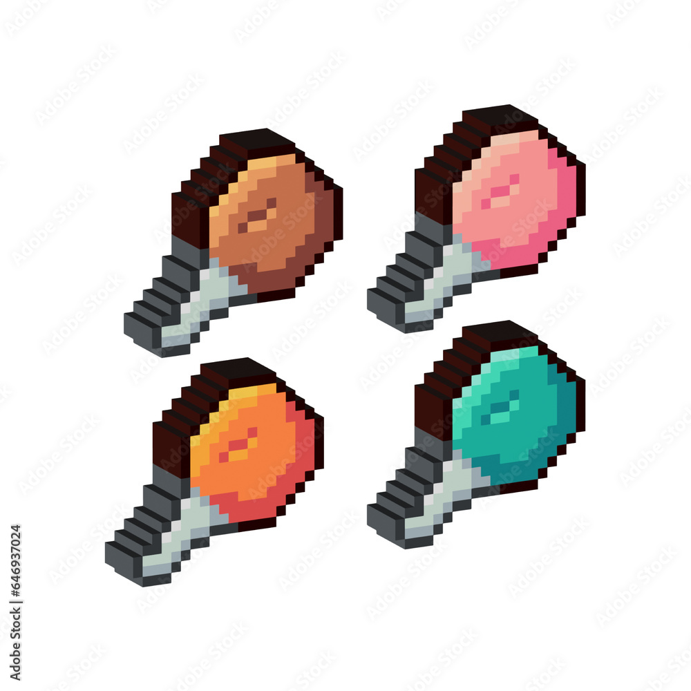 Poster isometric pixel art 3d of chicke meat for items asset. simple 3d of food chicken meat on pixelated s