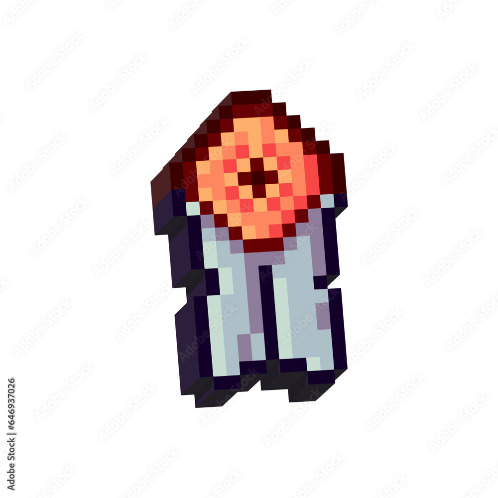 Poster isometric pixel art 3d of badge for items asset. simple 3d of orange badge on pixelated style.8bits 