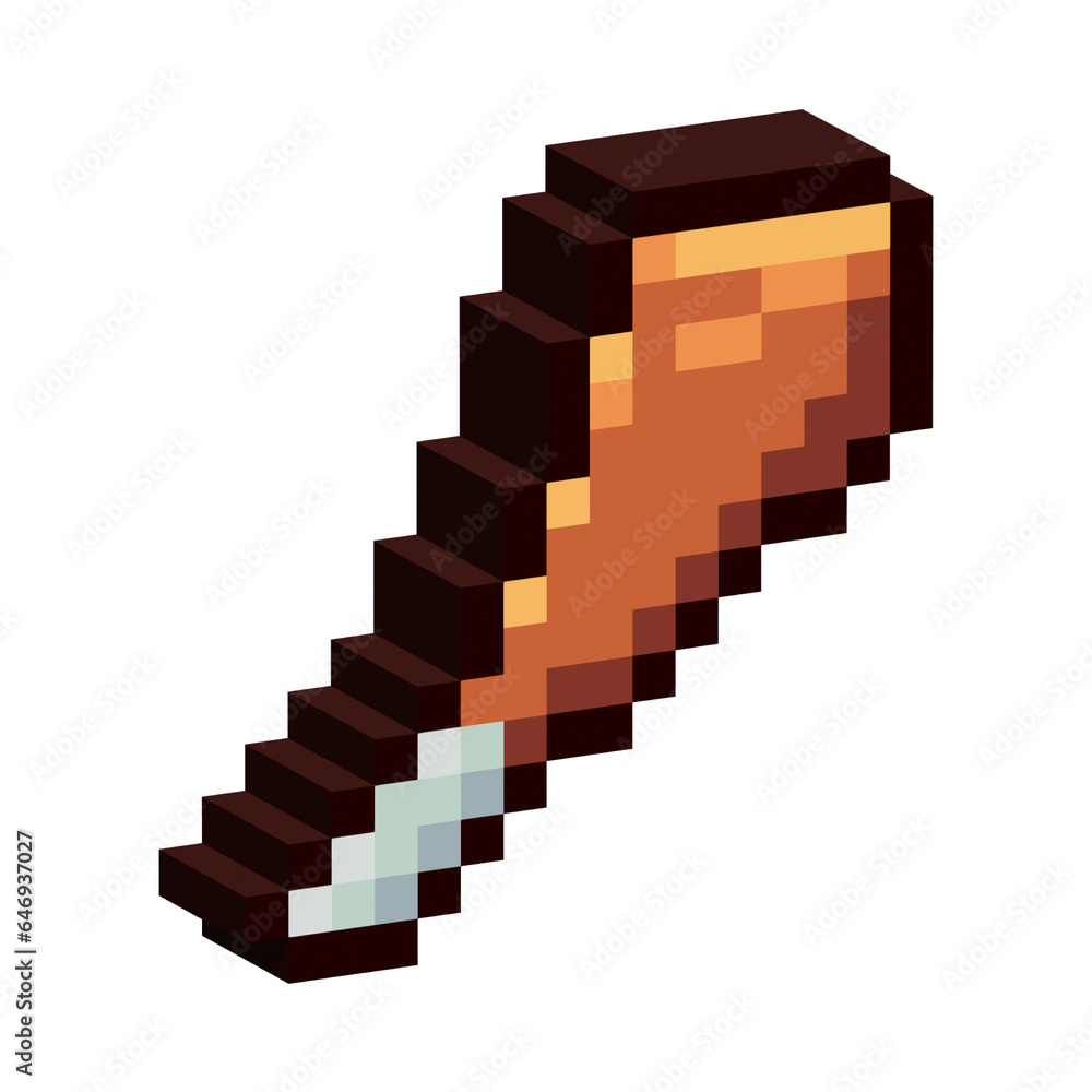 Poster isometric pixel art 3d of brown chicken for items asset. simple 3d of fried chicken meat on pixelate