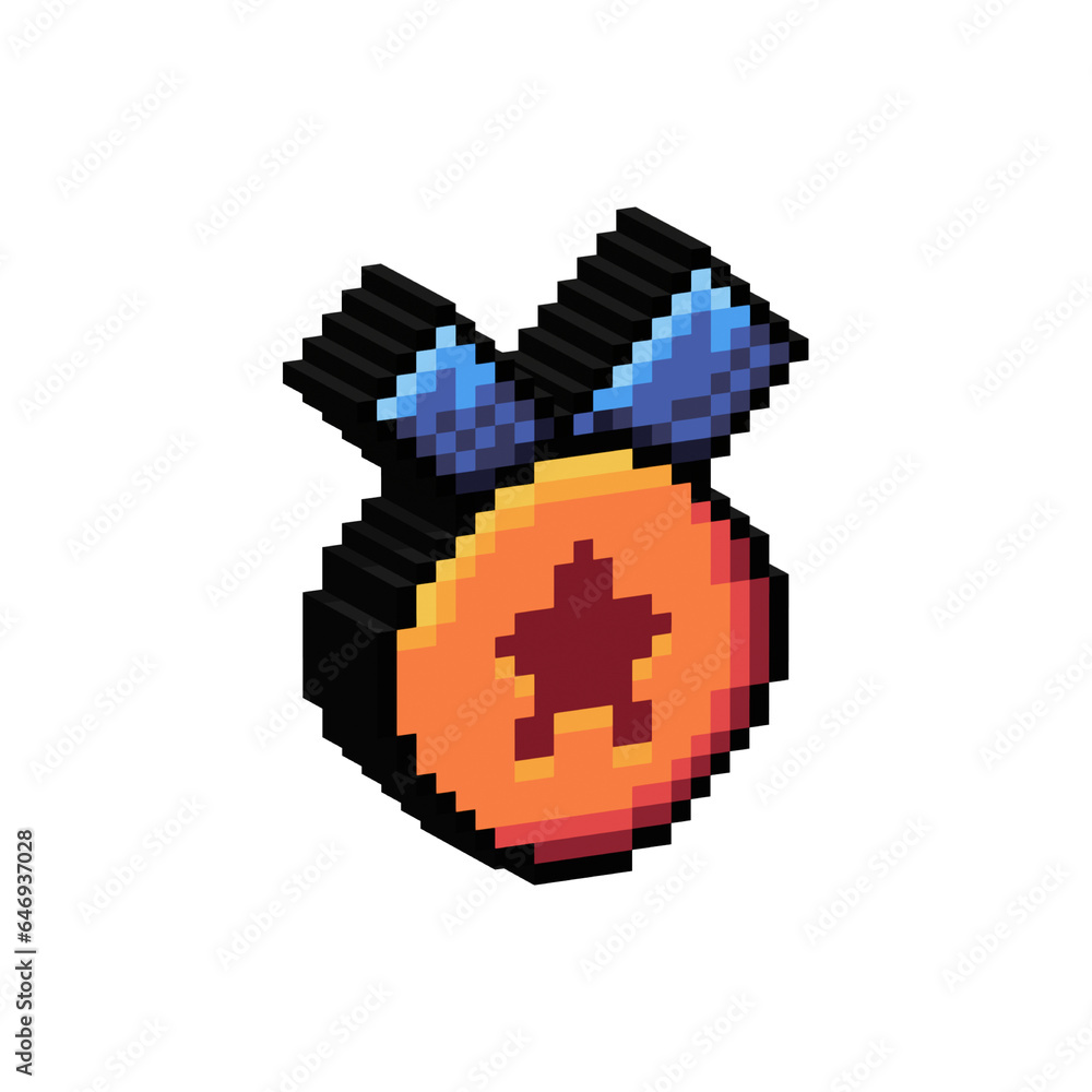 Fototapete isometric pixel art 3d of star badge for items asset. simple 3d of orange star badge on pixelated st
