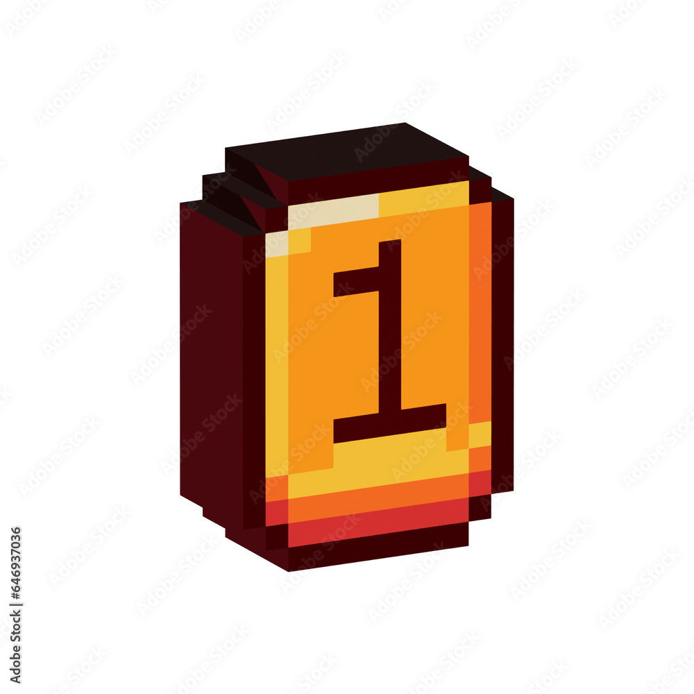 Poster isometric pixel art 3d of gold money oen for items asset. simple 3d of gold investment on pixelated 