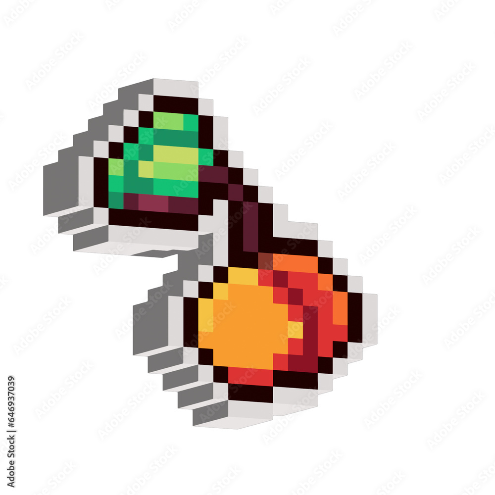 Poster isometric pixel art 3d of cherry fruit for items asset. simple 3d of cherry on pixelated style.8bits