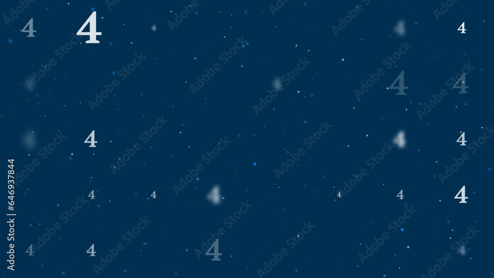 Poster template animation of evenly spaced number four symbols of different sizes and opacity. animation of