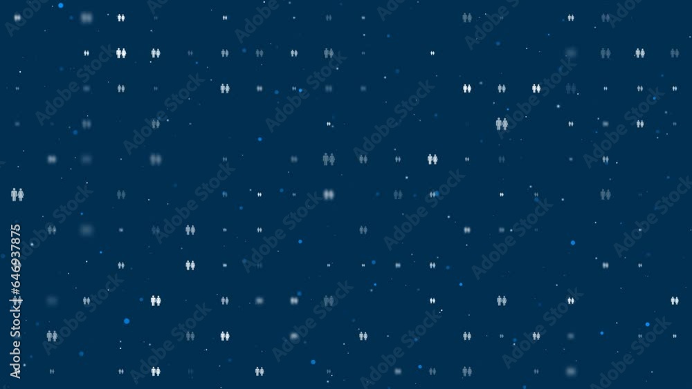 Poster template animation of evenly spaced man with woman symbols of different sizes and opacity. animation