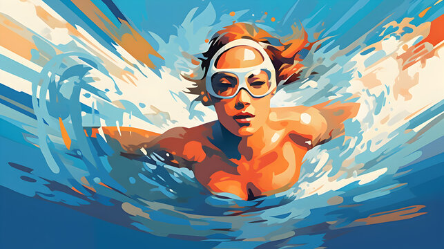 girl  swimming in the pool vector