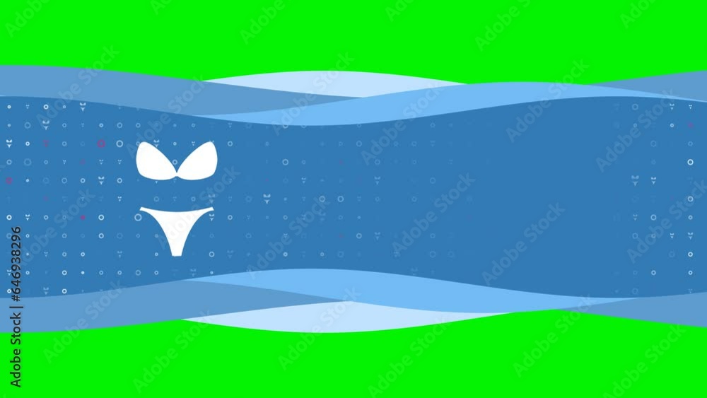 Poster animation of blue banner waves movement with white bikini symbol on the left. on the background ther