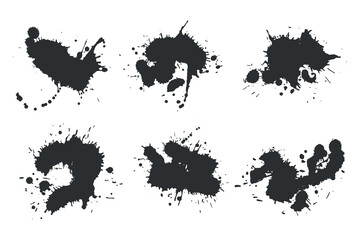 Black ink spatter and drops. Black spots of paint on a white background. 