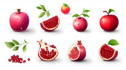Various red fruits isolated icons illustrations set